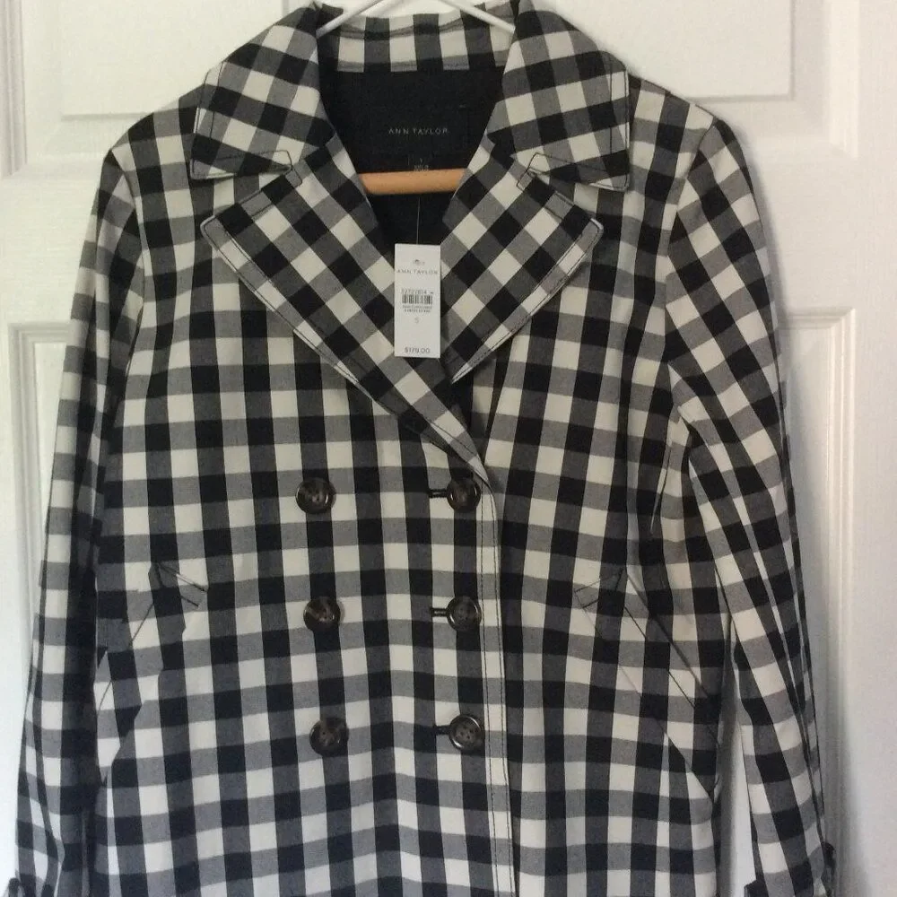 Ann Taylor Black and White Gingham Double Breasted Swing Jacket Size S NWT - Picture 3 of 8